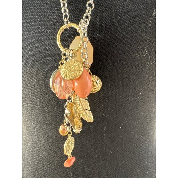 Chicos Peach Silver Gold Tone Long Rope Link Chain Statement Necklace NEW - Picture 2 of 12